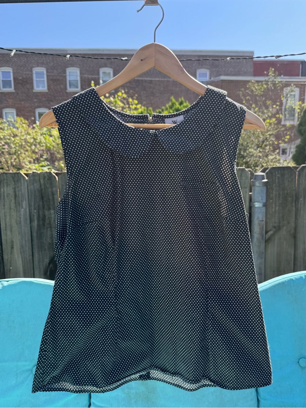 Worthington Black Polka Dot Sleeveless Shell with Peter Pan Collar